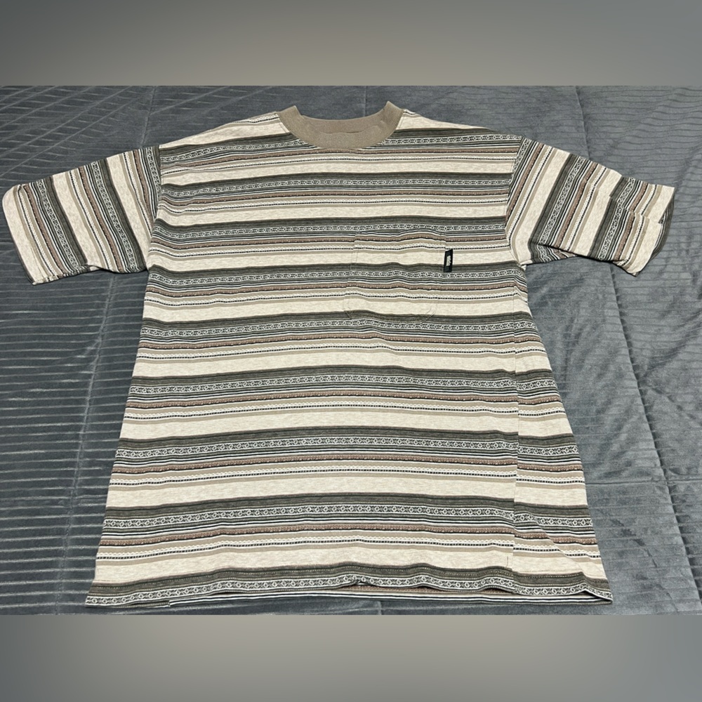 Vintage Gotcha Shirt Mens Medium Brown Tan Striped Surf Skate 90s Made USA Tee